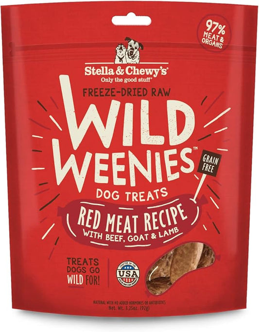 Stella & Chewy’s Freeze-Dried Raw Wild Weenies Dog Treats – All-Natural, Protein Rich, Grain Free Dog & Puppy Treat – Great for Training & Rewarding – Red Meat Recipe – 3.25 oz Bag