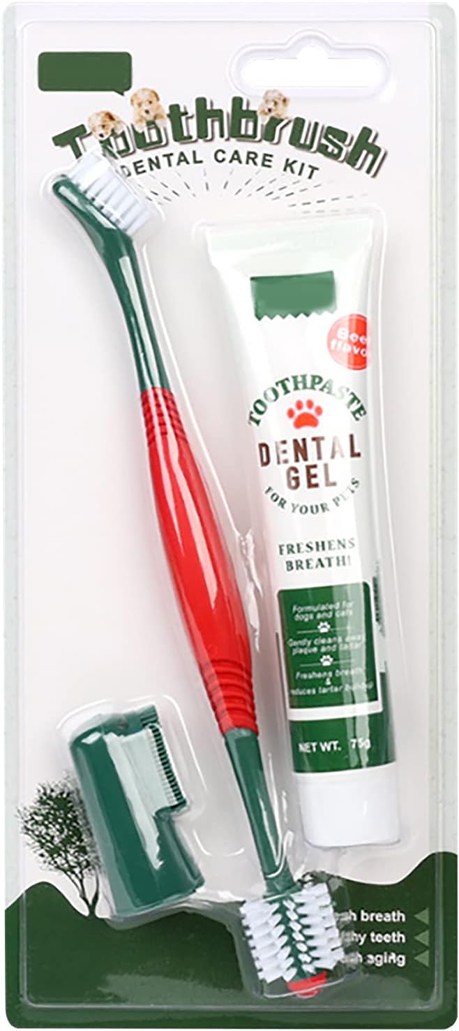 Pet Dog Toothbrush Toothpaste Finger Toothbrush Set Cat Toothbrush Teeth Cleaning Dental Care Kit Fresh Mouth Kit Beef Flavor Dog Cat Removal Plaque Gum Keep Tooth Health