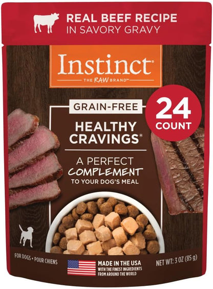 Instinct Healthy Cravings Grain Free Real Beef Recipe Natural Wet Dog Food Topper, 3 Oz (Pack of 24)