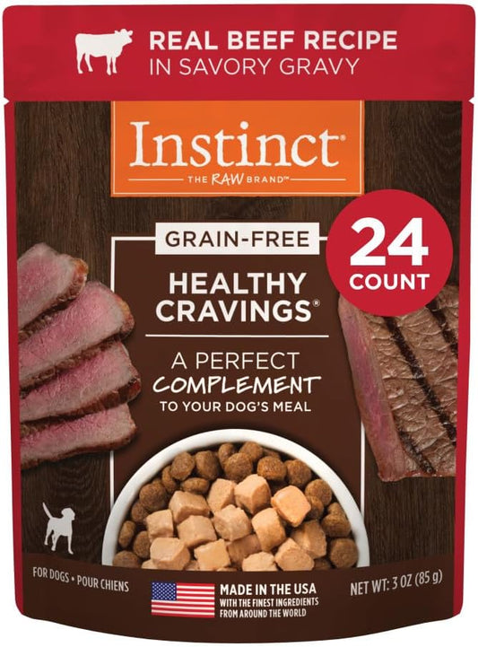Instinct Healthy Cravings Grain Free Real Beef Recipe Natural Wet Dog Food Topper, 3 Oz (Pack of 24)