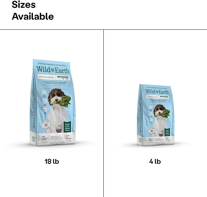 Wild Earth Vegan Dry Dog Food Performance Formula | Plant-Based Vegetarian Kibble | Wheat-Free, Allergen-Free, Veterinarian-Developed | Veggie Chick'n Kabob Flavor, 4lb Bag