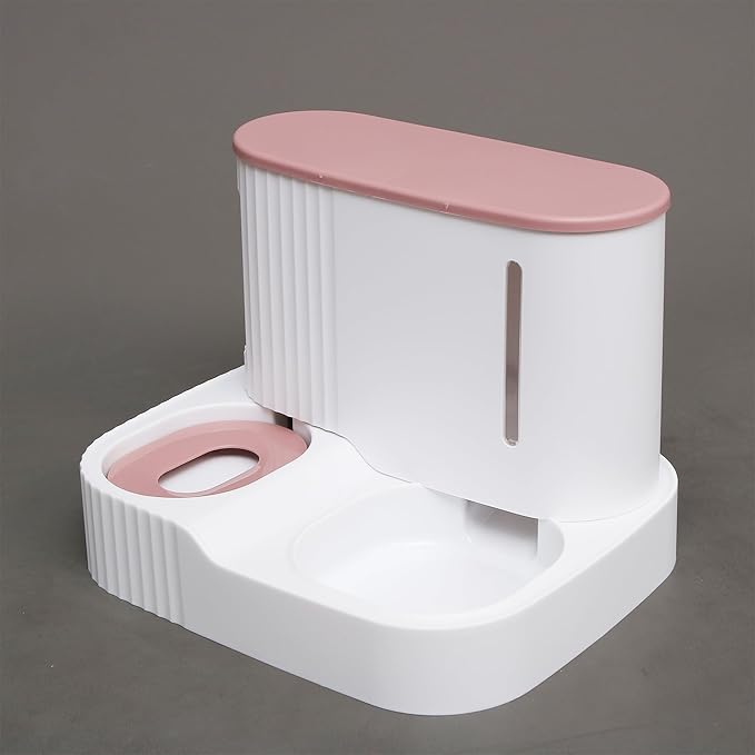 Automatic Cat Food Water Dispenser Gravity Pet Self Feeder Dry Food Bowl and Watering Supplies Dispenser for Indoor Small Medium Dog Puppy Kitten 2 in 1 (PINK)