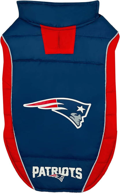NFL New England Patriots Puffer Vest for Dogs & Cats, Size Small. Warm, Cozy, and Waterproof Dog Coat, for Small and Large Dogs/Cats. Best NFL Licensed PET Warming Sports Jacket