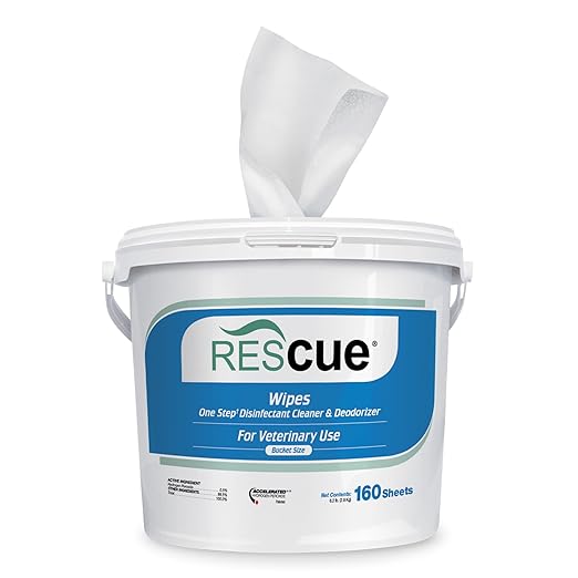 REScue One-Step Disinfectant Cleaner & Deodorizer Wipes for Vet Use – For Kennels, Litter Boxes & More – Extra Large Wipes, 160-Count Wipes Bucket