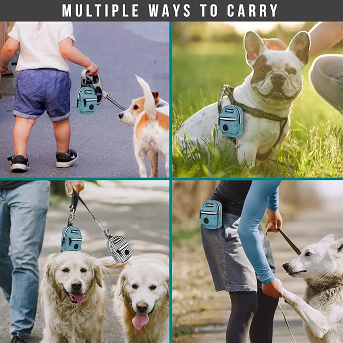 PetAmi Dog Poop Bag Holder For Leash, Dog Pet Waste Bag Dispenser For Poop With Clip For Doggie Puppy Walking Accessories Travel Camping, Dog Treat Pouch Supplies Must Have With Doggy Bag Roll, Blue