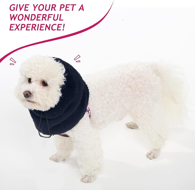 Adjustable Dog Noise Cancelling Ear Muffs Noise Protection - No Flap Ear Wraps for Dogs - Snoods Dog Headband Ear Covers for Anxiety Relief, Thunderstorms, Fireworks & Grooming (Navy, Large)