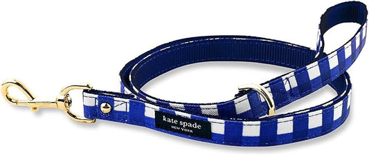 Kate Spade New York 4.5ft Dog Leash, Heavy Duty Leash for Female or Male Dogs, Cute Pet Leash with Gold Metal Hardware, Long Dog Lead for Small and Medium Breeds (Navy Gingham)