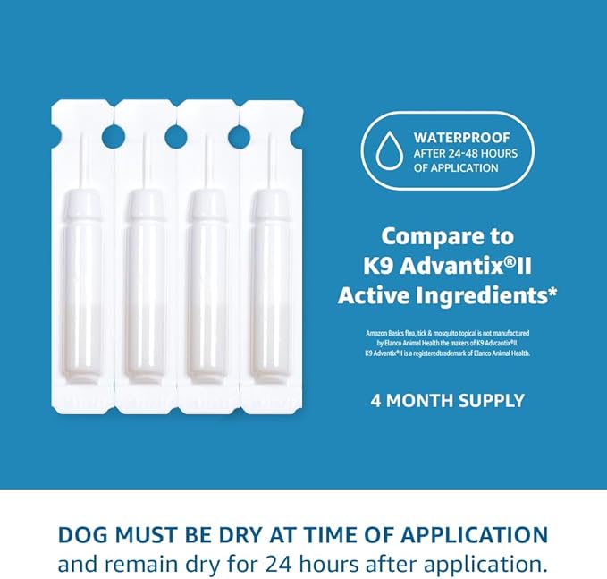 Amazon Basics Flea, Tick & Mosquito Topical for Medium Dog (11-20 pounds), 4 Count