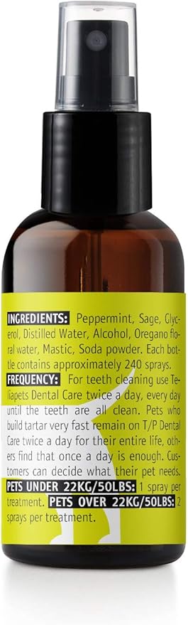 Teliapets Oregano Dental Care Spray for Pet's Teeth & Gums - Natural Dog's & Cat's Teeth Cleanser - Bad Breath, Plaque, Periodontitis & Gingivitis Fighter -Quick & Simple Oral Relief - 30ml / 1oz