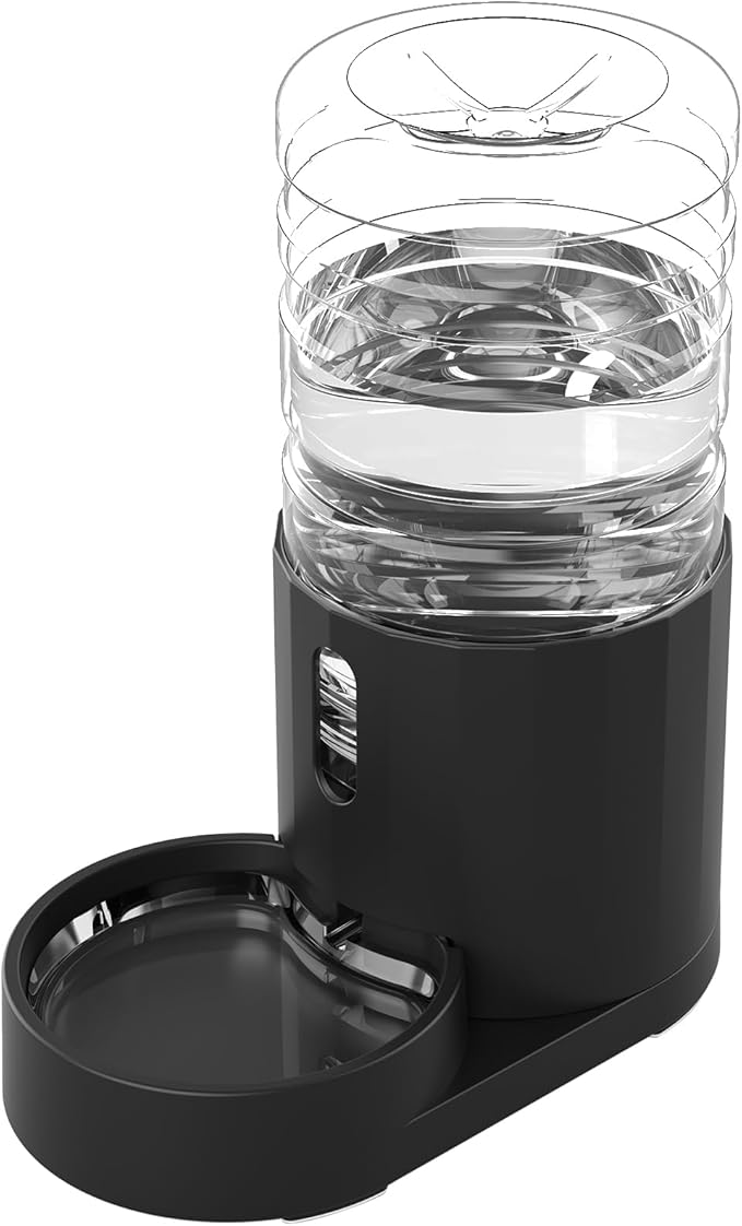 CZPET 4L Dog Water Dispenser, Cat Water Dispenser, Automatic Gravity Cat Water Bowl, Visible Window, Safe and Unplugged for Pet Cat Dog (Black, 4L)