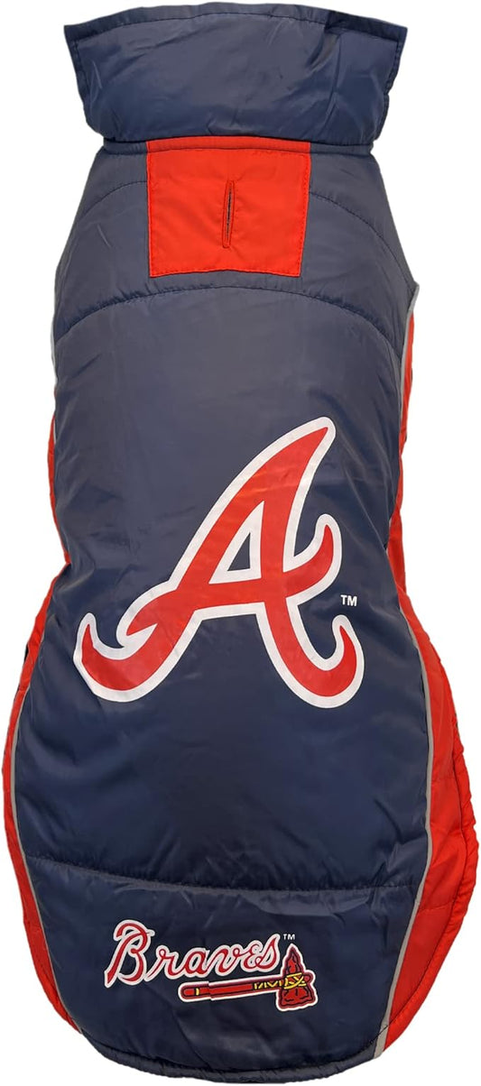 Pets First MLB Atlanta Braves Puffer Vest for Dogs & Cats, Size Large. Warm, Cozy, and Waterproof Dog Coat, for Small and Large Dogs/Cats. Best MLB Licensed PET Warming Sports Jacket (BRV-4081-LG)