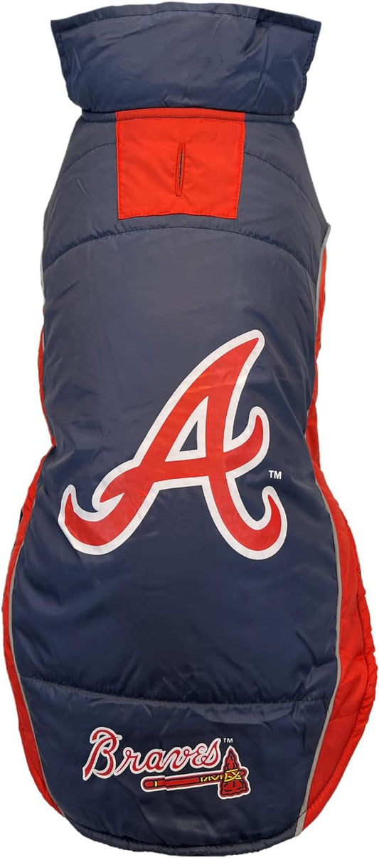 Pets First MLB Atlanta Braves Puffer Vest for Dogs & Cats, Size Small. Warm, Cozy, and Waterproof Dog Coat, for Small and Large Dogs/Cats. Best MLB Licensed PET Warming Sports Jacket (BRV-4081-SM)