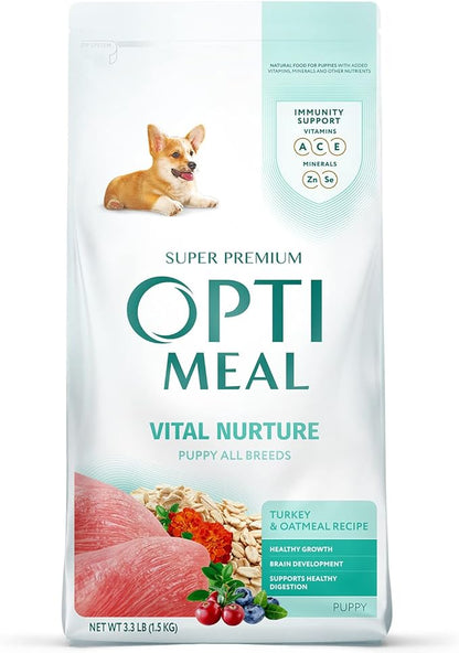 OPtimeal Natural Dog Food for Puppies - Proudly Ukrainian - Delicious Dry Puppy Food Recipe, Puppy Dog Food for Healthy Growth and Development (3.3 lbs, Turkey & Oatmeal)
