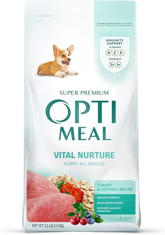 OPtimeal Natural Dog Food for Puppies - Proudly Ukrainian - Delicious Dry Puppy Food Recipe, Puppy Dog Food for Healthy Growth and Development (3.3 lbs, Turkey & Oatmeal)