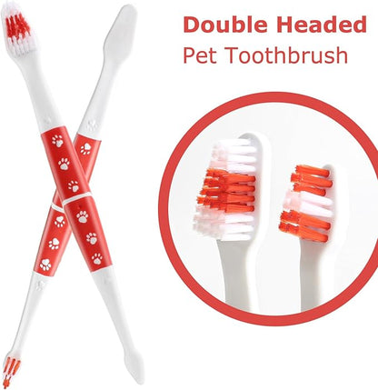 Dog Toothbrush, Double Headed Pet Toothbrush with Soft Bristles, Easy Teeth Cleaning, Dog Dental Care for Puppies, Cats and Small Pets
