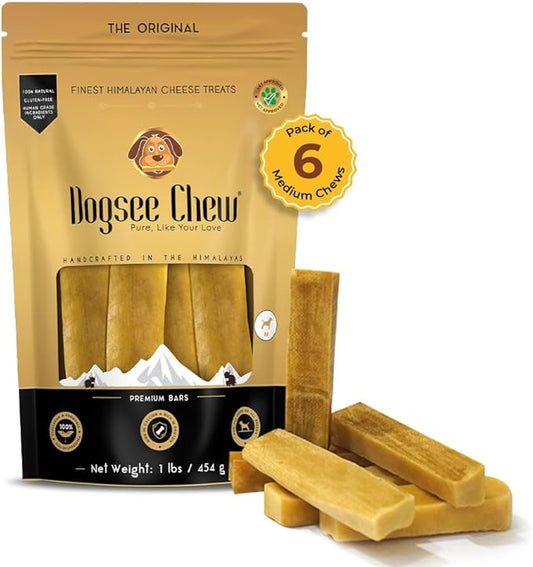 Dogsee Himalayan Yak Cheese Dental Chews for Dogs 1lb (Medium - 6 Chews) | 100% Natural | No Grain, No Gluten | Odorless Dog Treats