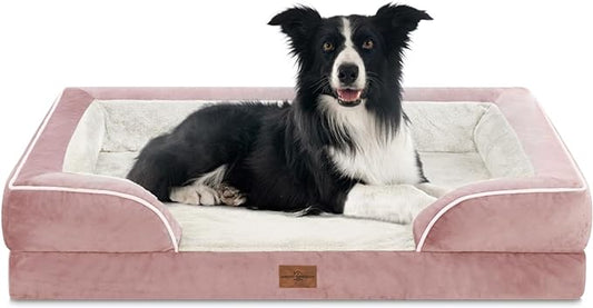 Large Dog Beds Waterproof Orthopedic Foam Dog Beds for Large Dogs Sofa Comfy Pet Bed with Non-Slip Bottom & Washable Removable Cover(Large,Pink)