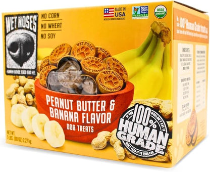 Organic Crunchy Dog Treats – for All Pet Sizes, Breeds – All-Natural Puppy Treat, Senior Dog Snack – 100% Human-Grade – Delicious Chews for Dogs – Grain-Free Peanut Butter & Banana, 5 Lb