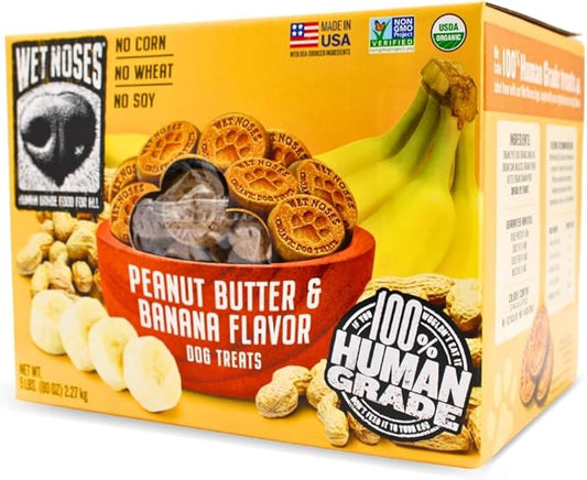 Organic Crunchy Dog Treats – for All Pet Sizes, Breeds – All-Natural Puppy Treat, Senior Dog Snack – 100% Human-Grade – Delicious Chews for Dogs – Grain-Free Peanut Butter & Banana, 5 Lb