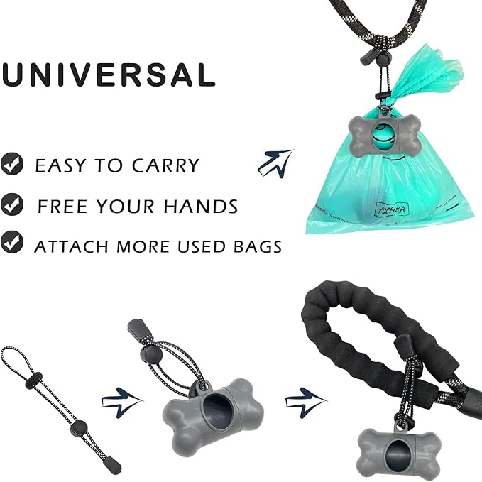 Dog Poop Pickup Bags Holder Dispenser with Standard-Sized Leak-Proof Scented Doggy Waste Bags and Carabiner with Safety Lock&Fastener Never Loose on Leash Lead Again (1 Holder 195 Bags, Grey)