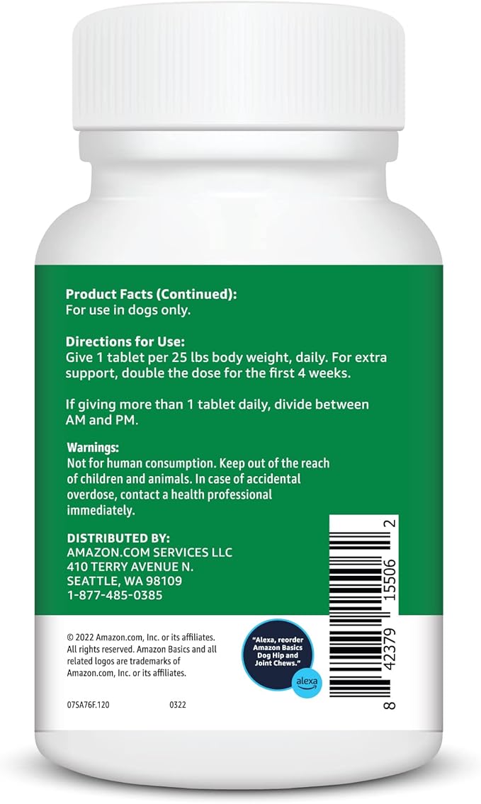 Amazon Basics Dog Hip & Joint Chewable Tablets, Duck Flavored, 120 Count (Previously Solimo)