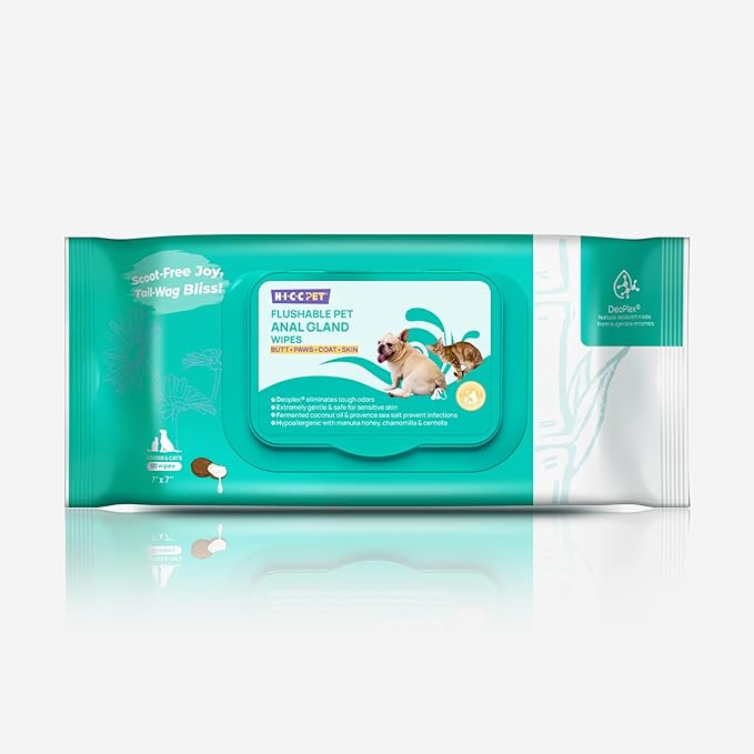 HICC Pet Flushable Plant Based Dog Wipes for Pets Cleansing & Deodorizing Anal Gland Hygienic Wipes for Dogs & Cats -Grooming Wipes for Paws, Body, and Butt -Puppy Essentials (400 Count)