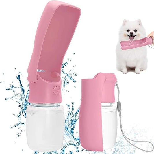Dog Water Bottle Portable - Leak Proof Foldable Pet Water Dispenser for Dogs & Cats, 350ml Dog Water Bowl Drink Cup Summer Accessories for Outdoor Travel Walk Hinking (Pink)