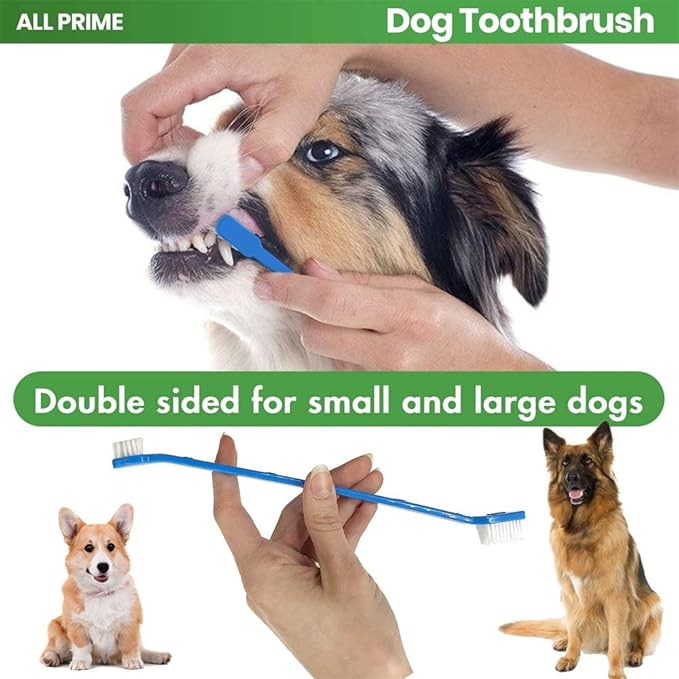 Dog Toothbrush Kit,4-Piece Set with Toothpaste Fingerbrush,Cat Teeth Cleaning,Pet Oral Dental Care Fresh Breath Brush,Cute Puppy Whitening Cleansing for Small Large Dogs,Beef Flavor