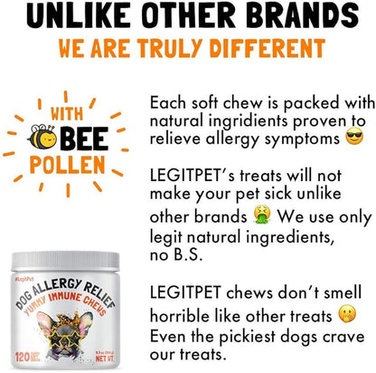Allergy Relief Chews for Dogs & Immune & Digestive Supplement with Wild Salmon Oil Kelp Colostrum Turmeric Probiotics & Bee Pollen for Seasonal Allergies Anti Itch, Skin Hot Spots Soft Treats