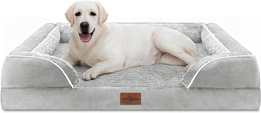 Jumbo Dog Bed for Extra Large Dogs, Waterproof Orthopedic Jumbo Breed Dog Bed, PV Washable Dog Sofa Bed with Removable Cover & Non-Slip Bottom(Jumbo,Grey White)