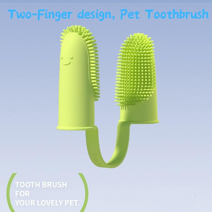 2 Pack Dog & Cat Toothbrush, Finger Toothbrush Kit,135ºSurround Fine Soft Bristles,Double-Finger Toothbrush Dental Care, Easy Teeth Cleaning for Dogs,Puppies, Cats and Small Pets