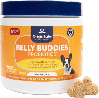 Belly Buddies Probiotics for Dogs, 5 Billion CFUs Prebiotics & Probiotics for Gut Health, 7 Strain Probiotic Blend, Immune Support, for All Dogs, Bacon Flavor, 90 Soft Chews