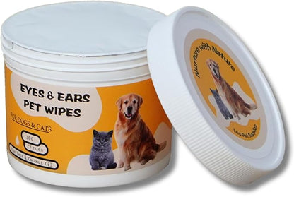 Eyes & Ears Pet Wipes (100count) - Cleanser for Pets with Aloe Essence and Coconut Oil - Specially formulated, Non-irritating, Safe for everyday use and effective for all breeds