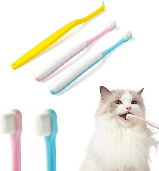 E.M&S.T by Emmeliestella Small Dog & Cat Toothbrush Micro Head, Cat Dental Care, Pets Toothbrush, Oral Hygiene, Easy to Handle, Deep Clean, Extra Soft Bristles, Independent Packaging, Blue&Pink 3PCS
