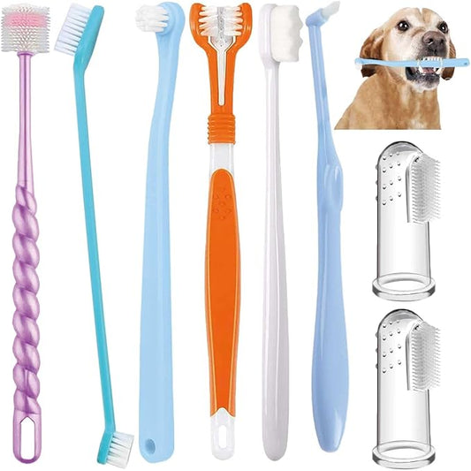 Dog Toothbrush Set,360º Finger Toothbrush for Pet Teeth Cleaning,Puppy Tooth Brushing Kit,Small Dog&Cat Tooth Brushes with Soft Bristles/Triple Head/Dual Side Toothbrush for Kitten Oral Dental Health
