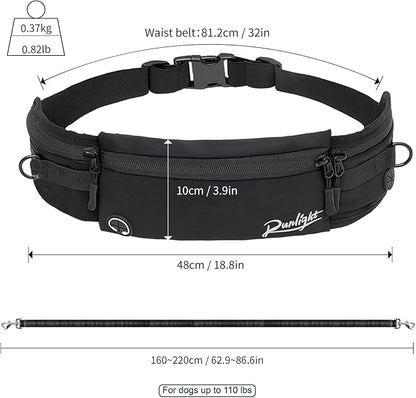 Hands Free Dog Leash Crossbody Dog Running Leash Waist Belt with Zipper Pouch for Small Medium Large Dogs Waist Dog Leash Fanny Pack for Walker Training Jogging Black