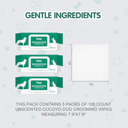 COCOYO Disposable Wet Wipes for Dogs & Cats I 300 Wipes for Cleaning and Deodorizing - Plant-Based, Hypoallergenic Pet Wipes for Puppies - Wipes for Paws, Butt, & Body - Fragrance Free