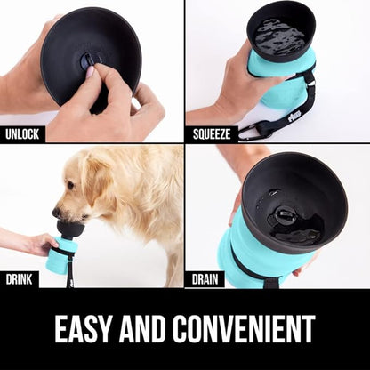 Gorilla Grip No Spill Portable Dog Water Bottle with Built in Bowl, Food Grade Silicone Leak Proof Pets Travel Drink Dispenser, Puppy Walk Training, Pet Hiking Essentials, Trip Accessories, Turquoise