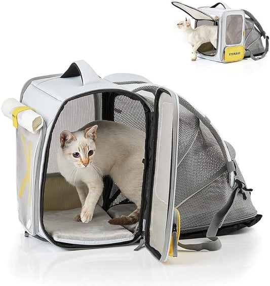 PETKIT Soft-Sided Cat Backpack Carrier for Large Cats Small Dogs, Expandable and Ventilated Cat Puppy Bag Airline Approved for Summer Traveling