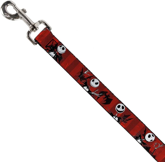 Buckle-Down Dog Leash Nightmare Before Christmas Jack Poses Bats Red Stripe 6 Feet Long 1.0 Inch Wide, Multicolor, DL-6FT-WDY035