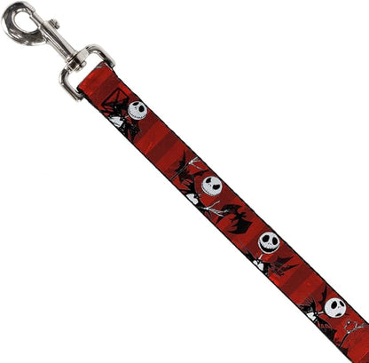 Buckle-Down Dog Leash Nightmare Before Christmas Jack Poses Bats Red Stripe 6 Feet Long 1.0 Inch Wide, Multicolor, DL-6FT-WDY035