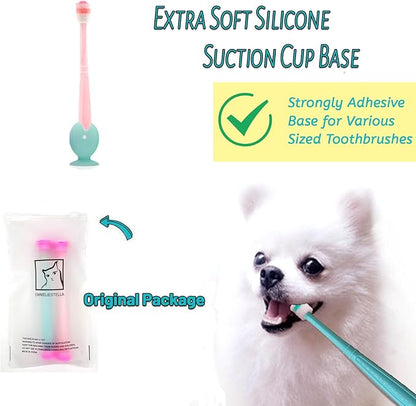 E.M&S.T by Emmeliestella Small Dog & Cat Toothbrush 360 Degree Soft Silicone, Cat Dental Care, Toothbrush Holder, Easy to Handle, Independent Packaging, Extra Suction Cup, Light Blue&Light Pink 3PCS