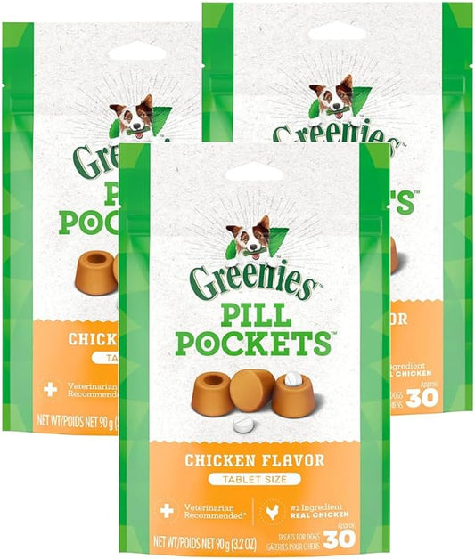 Greenies Bundle Pack Pill Pocket Tablet for Dogs (3 Pack) Flavored Dog Treats (90 Tablets) Bundle Dental Treats