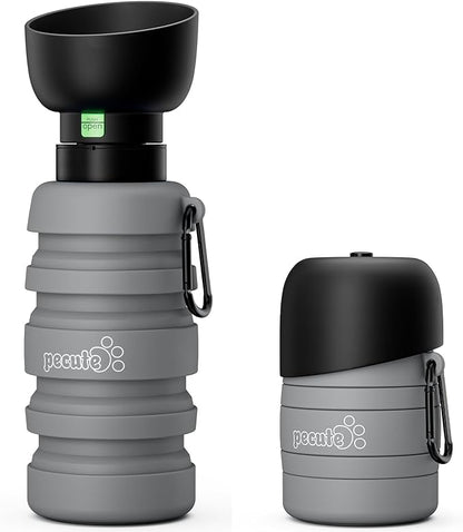 Pecute Dog Water Bottle Portable, 29oz Dog Foldable Water Bottle with Folding Bowl, Carabiner Clip, 5 Levels Capacity, 100% Food Grade Silicone, Dog Water Bottle for Outdoor Walking, Travel(Grey)