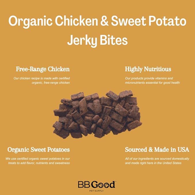 Dog Treats from ButcherBox - Organic Chicken and Sweet Potato Jerky Bites for Small and Large Dogs, Grain Free, Made and Sourced in The USA, 8 oz Bag (3 Count)