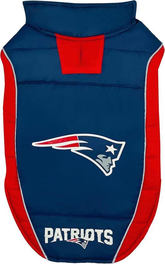 NFL New England Patriots Puffer Vest for Dogs & Cats, Size Large. Warm, Cozy, and Waterproof Dog Coat, for Small and Large Dogs/Cats. Best NFL Licensed PET Warming Sports Jacket