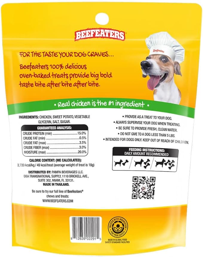 Beefeaters Dog Treats - Sweet Potato Wrapped with Chicken 28oz | Dog Food No Corn/Wheat/Soy/Gluten | Low Fat, Grain-Free, Perfect for Training & Rewards | Dog Training Treats for All Dog Sizes