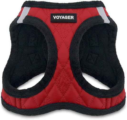 Voyager Step-In Plush Dog Harness – Soft Plush, Step In Vest Harness for Small and Medium Dogs by Best Pet Supplies - Harness (Red Faux Leather), XL (Chest: 20.5 - 23")