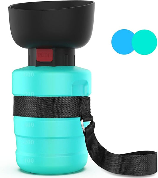 Portable Dog Water Bottle with a Foldable Bowl 2-in-1 Design, Leak-Proof Dog Water Bowl Dispenser Suitable for Outdoor Dog Walking, Hiking, and Traveling. BPA Free, 21oz Light Blue