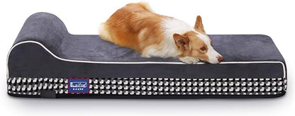 Laifug Orthopedic Memory Foam Extra Large Dog Bed with Pillow and Durable Water Proof Liner & Removable Washable Cover & Smart Design (Medium (34"x22"x7"), Black and White Plaid)